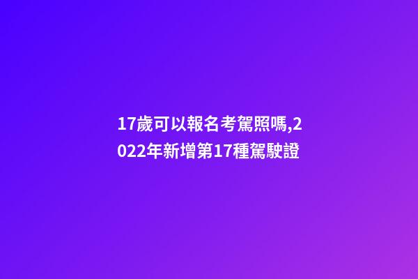 17歲可以報名考駕照嗎,2022年新增第17種駕駛證-第1張-觀點-玄機派