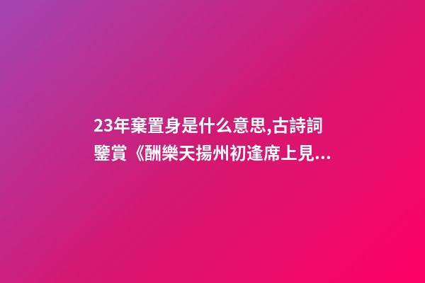 23年棄置身是什么意思,古詩詞鑒賞(2)《酬樂天揚州初逢席上見贈》-第1張-觀點-玄機派