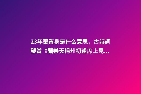 23年棄置身是什么意思，古詩詞鑒賞(2)《酬樂天揚州初逢席上見贈》-第1張-觀點-玄機派