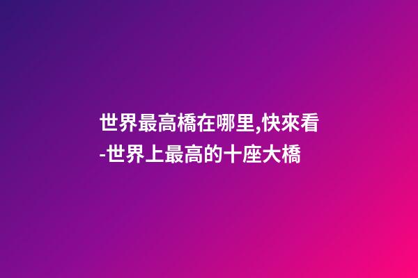 世界最高橋在哪里,快來看-世界上最高的十座大橋-第1張-觀點-玄機派