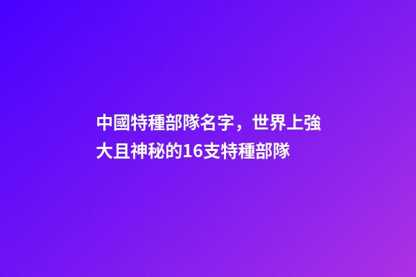 中國特種部隊名字，世界上強大且神秘的16支特種部隊-第1張-觀點-玄機派