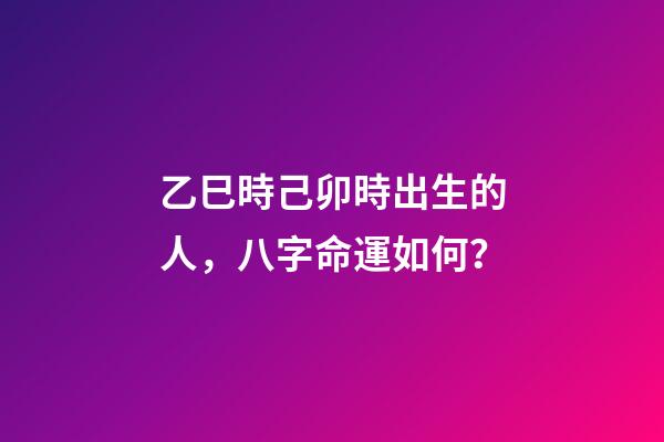 乙巳時己卯時出生的人，八字命運如何？