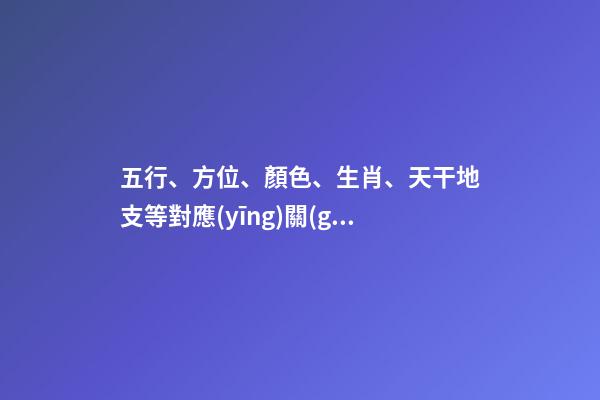 五行、方位、顏色、生肖、天干地支等對應(yīng)關(guān)系