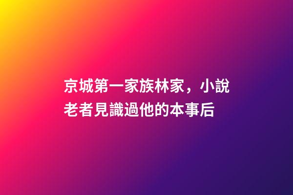 京城第一家族林家，小說老者見識過他的本事后-第1張-觀點-玄機派