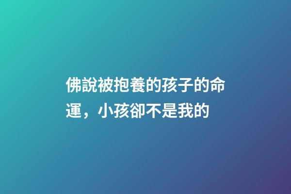 佛說被抱養的孩子的命運，小孩卻不是我的-第1張-觀點-玄機派