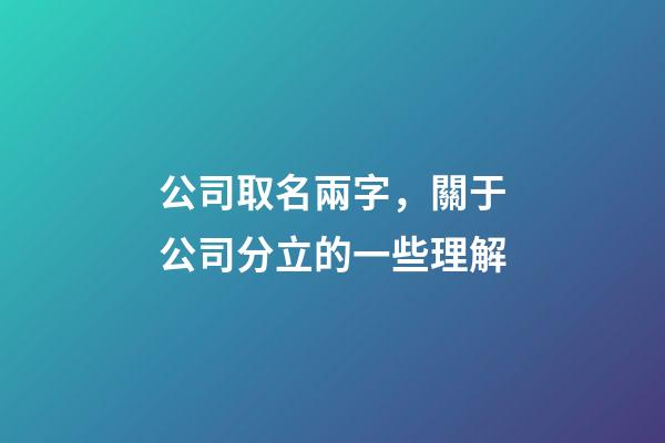 公司取名兩字，關于公司分立的一些理解-第1張-觀點-玄機派