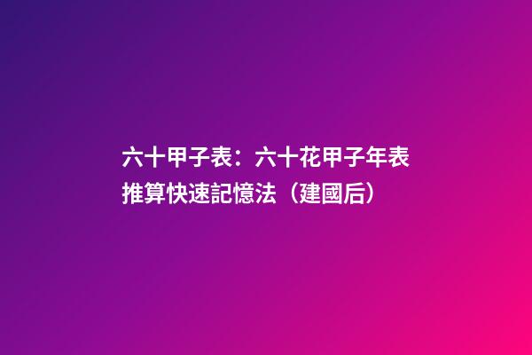 六十甲子表：六十花甲子年表推算快速記憶法（建國后）