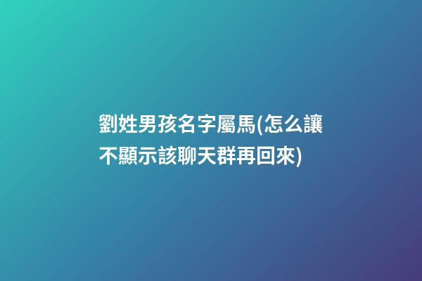 劉姓男孩名字屬馬(怎么讓不顯示該聊天群再回來)