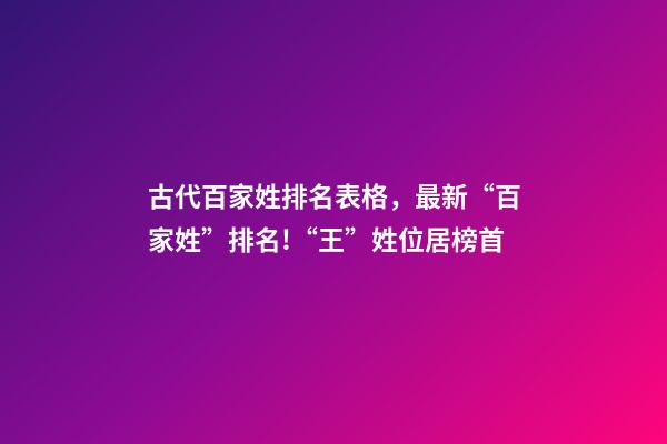 古代百家姓排名表格，最新“百家姓”排名!“王”姓位居榜首-第1張-觀點(diǎn)-玄機(jī)派