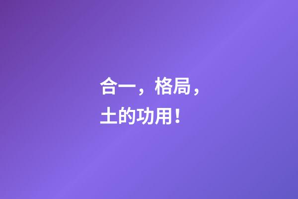 合一，格局，土的功用！