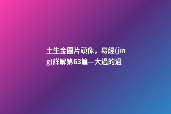 土生金圖片頭像，易經(jīng)詳解第63篇—大過的過