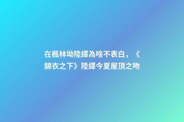 在楓林坳陸繹為啥不表白，《錦衣之下》陸繹今夏屋頂之吻-第1張-觀點-玄機派