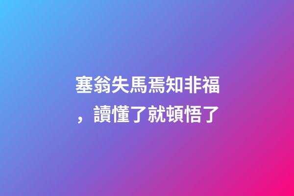塞翁失馬焉知非福，讀懂了就頓悟了-第1張-觀點-玄機派