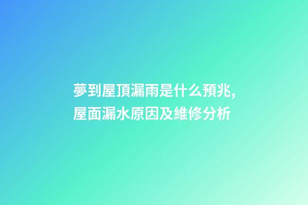 夢到屋頂漏雨是什么預兆,屋面(屋頂)漏水原因及維修分析-第1張-觀點-玄機派
