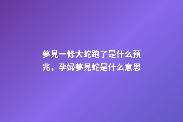 夢見一條大蛇跑了是什么預兆，孕婦夢見蛇是什么意思-第1張-觀點-玄機派