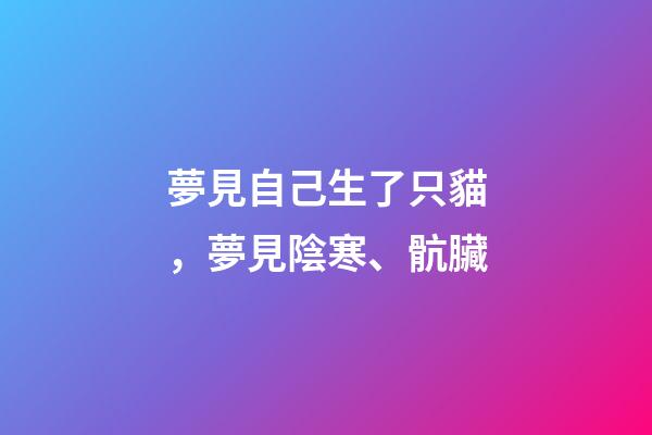 夢見自己生了只貓，夢見陰寒、骯臟-第1張-觀點-玄機派