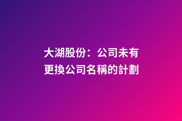 大湖股份：公司未有更換公司名稱的計劃-第1張-公司起名-玄機派