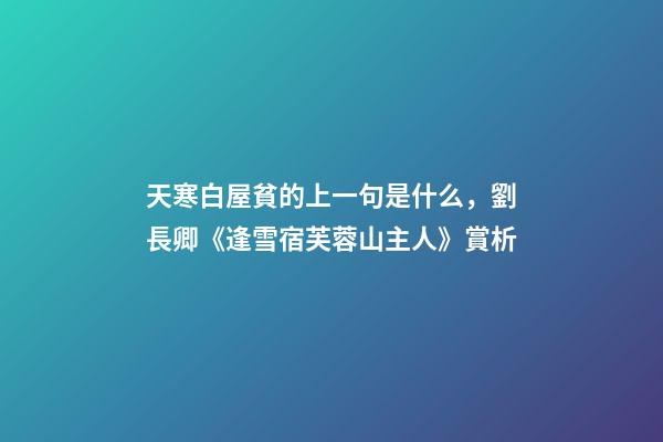 天寒白屋貧的上一句是什么，劉長卿《逢雪宿芙蓉山主人》賞析-第1張-觀點-玄機派