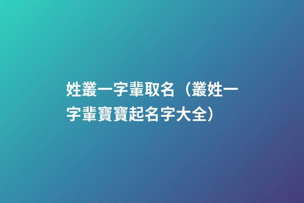 姓叢一字輩取名（叢姓一字輩寶寶起名字大全）