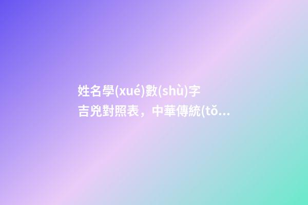 姓名學(xué)數(shù)字吉兇對照表，中華傳統(tǒng)文化之易緣昧數(shù)趣解(上)