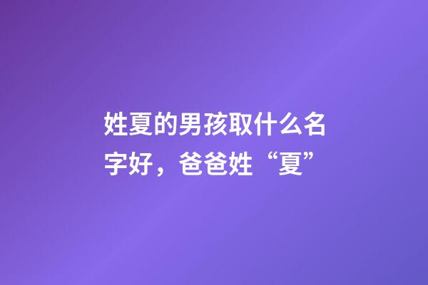 姓夏的男孩取什么名字好，爸爸姓“夏”-第1張-觀點(diǎn)-玄機(jī)派