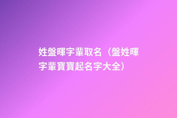 姓盤暉字輩取名（盤姓暉字輩寶寶起名字大全）