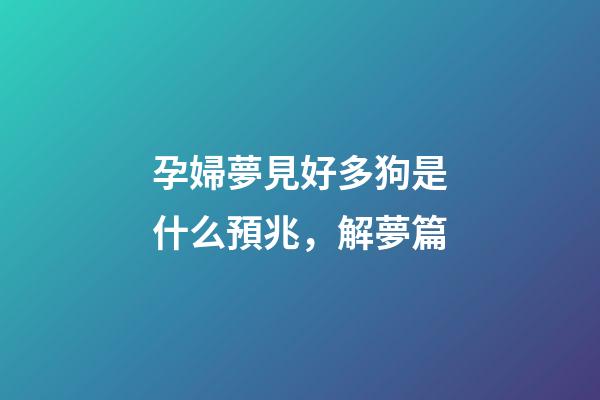 孕婦夢見好多狗是什么預兆，解夢篇(二)