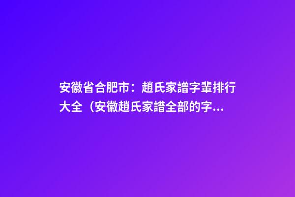 安徽省合肥市：趙氏家譜字輩排行大全（安徽趙氏家譜全部的字輩）