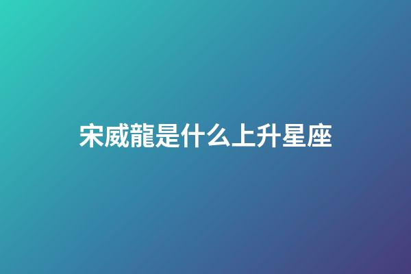 宋威龍是什么上升星座-第1張-星座運勢-玄機派