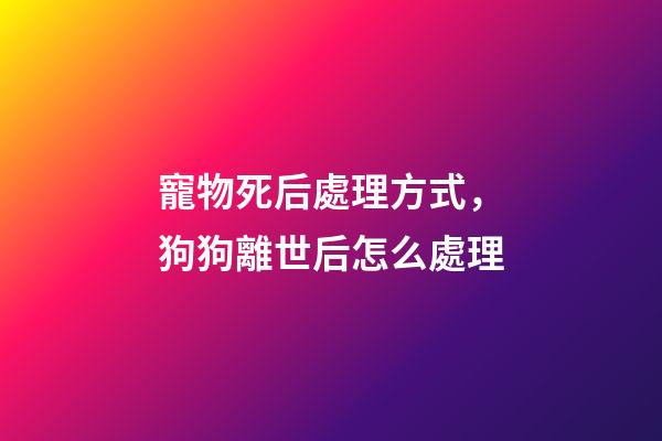 寵物死后處理方式，狗狗離世后怎么處理-第1張-觀點-玄機派