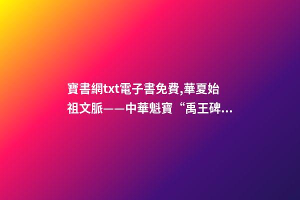 寶書網txt電子書免費,華夏始祖文脈——中華魁寶“禹王碑”傳奇-第1張-觀點-玄機派