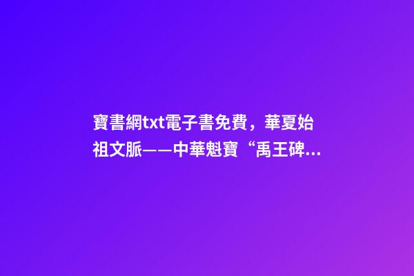 寶書網txt電子書免費，華夏始祖文脈——中華魁寶“禹王碑”傳奇