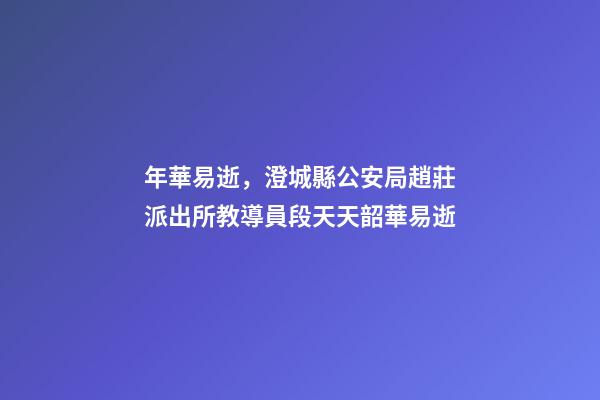 年華易逝，澄城縣公安局趙莊派出所教導員段天天韶華易逝-第1張-觀點-玄機派