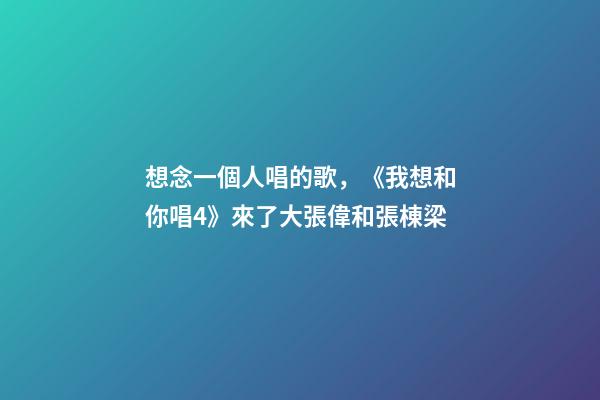 想念一個人唱的歌，《我想和你唱4》來了大張偉和張棟梁-第1張-觀點-玄機派