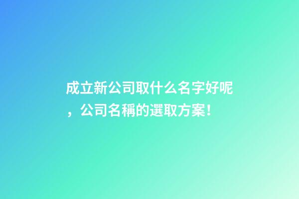 成立新公司取什么名字好呢，公司名稱的選取方案！