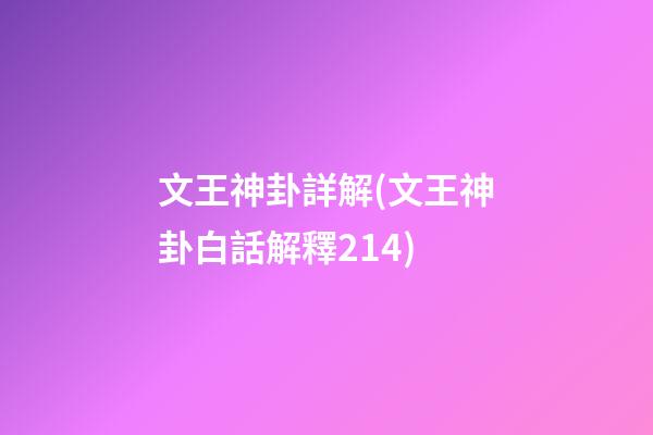 文王神卦詳解(文王神卦白話解釋214)