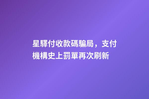 星驛付收款碼騙局，支付機構史上罰單再次刷新
