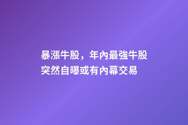 暴漲牛股，年內最強牛股突然自曝或有內幕交易-第1張-觀點-玄機派