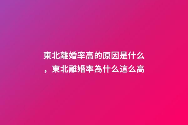 東北離婚率高的原因是什么，東北離婚率為什么這么高-第1張-觀點(diǎn)-玄機(jī)派