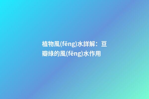 植物風(fēng)水詳解：豆瓣綠的風(fēng)水作用