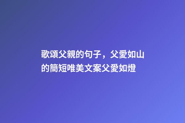歌頌父親的句子，父愛如山的簡短唯美文案父愛如燈-第1張-觀點-玄機派