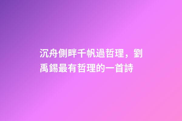 沉舟側畔千帆過哲理，劉禹錫最有哲理的一首詩-第1張-觀點-玄機派