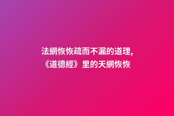 法網恢恢疏而不漏的道理,《道德經》里的天網恢恢-第1張-觀點-玄機派