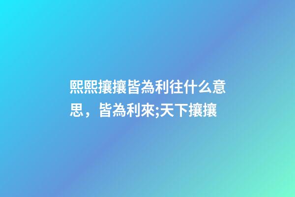 熙熙攘攘皆為利往什么意思，皆為利來;天下攘攘-第1張-觀點-玄機派