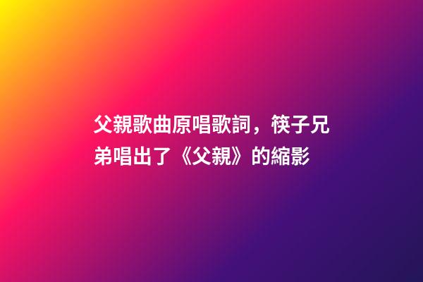 父親歌曲原唱歌詞，筷子兄弟唱出了《父親》的縮影-第1張-觀點-玄機派