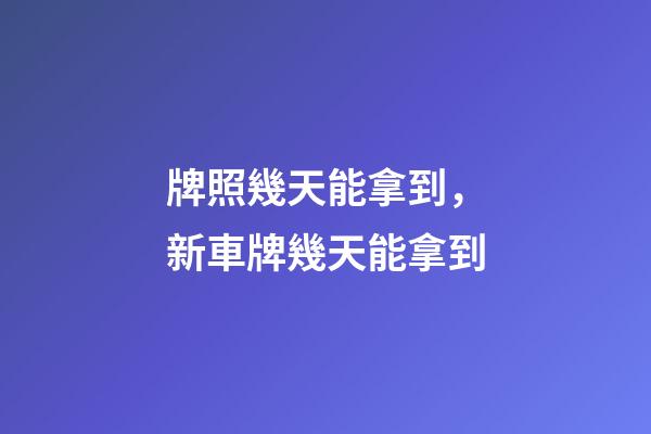 牌照幾天能拿到，新車牌幾天能拿到