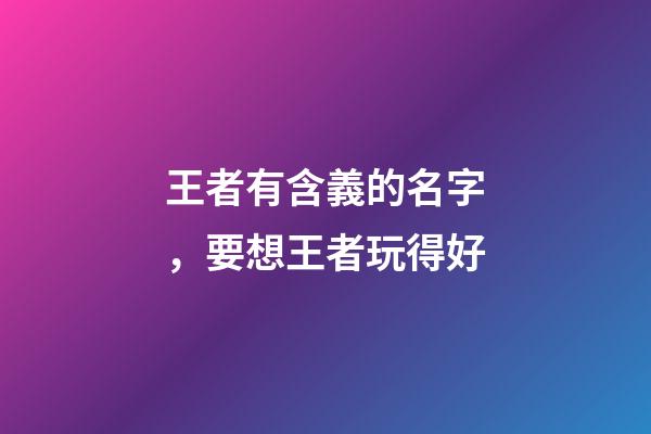 王者有含義的名字，要想王者玩得好-第1張-觀點-玄機派