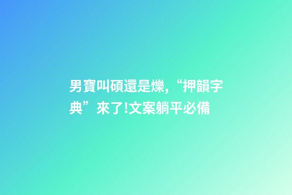 男寶叫碩還是爍,“押韻字典”來了!文案躺平必備-第1張-觀點-玄機派