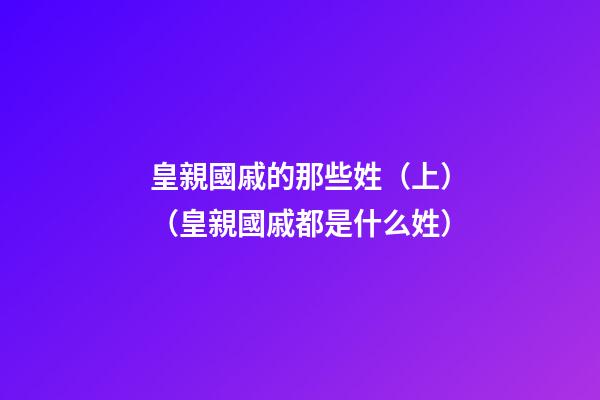 皇親國戚的那些姓（上）（皇親國戚都是什么姓）