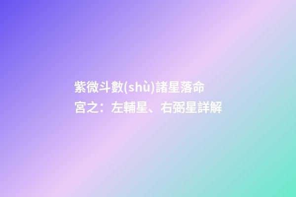 紫微斗數(shù)諸星落命宮之：左輔星、右弼星詳解